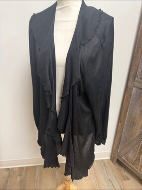 TanJay Black Ruffle-Trim Open Front Cardigan